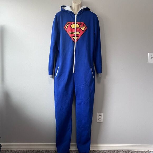 Superman One Piece Hooded Fleece PJ's Size XXL - Picture 1 of 7